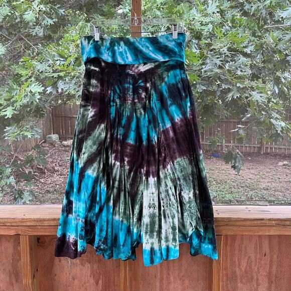 Women's Blue Colorful Tie-Dye Maxi Skirt Pull On Size 32" Waist - Picture 2 of 7